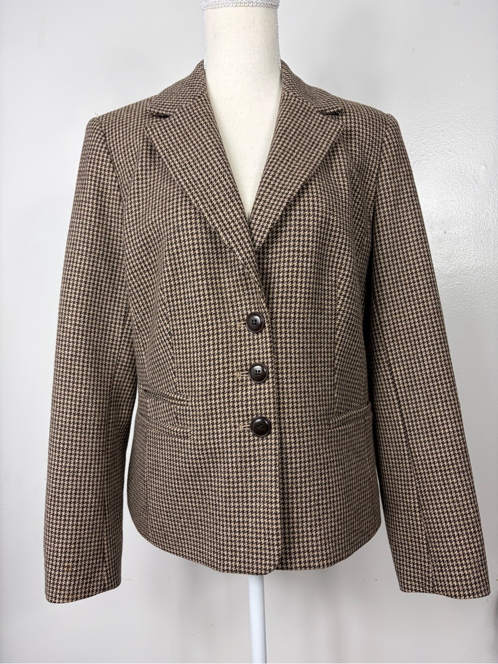 Talbots Vintage Brown wool Houndstooth Blazer Sz 8